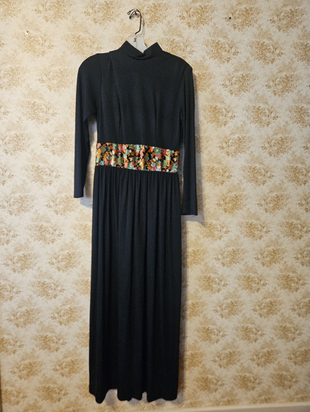 Vintage 1960s/early 70s Black Long Sleeved Maxi Dress Handmade